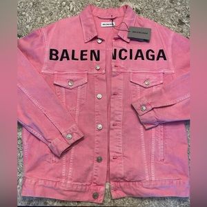 Balenciaga Embroidered Logo Pink Denim Jacket